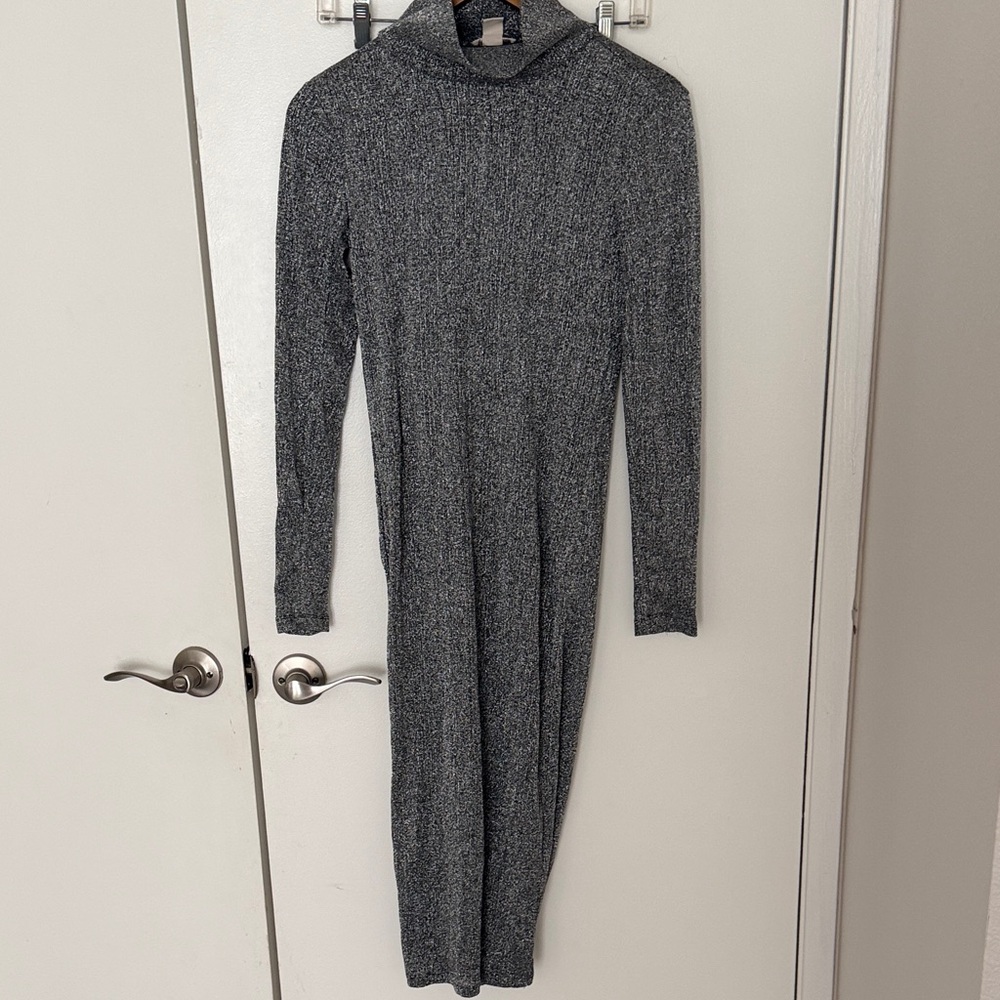 Gray Sparkle Turtleneck Long Sleeve Dress